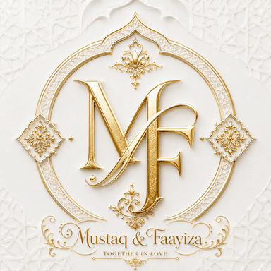 Mustaq and Faayiza intertwined gold MF monogram